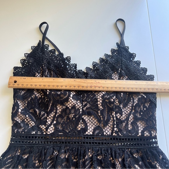 Altar'd State Black Lace Midi Dress with Nude Lace Overlay A-Line Size XS - Picture 5 of 14